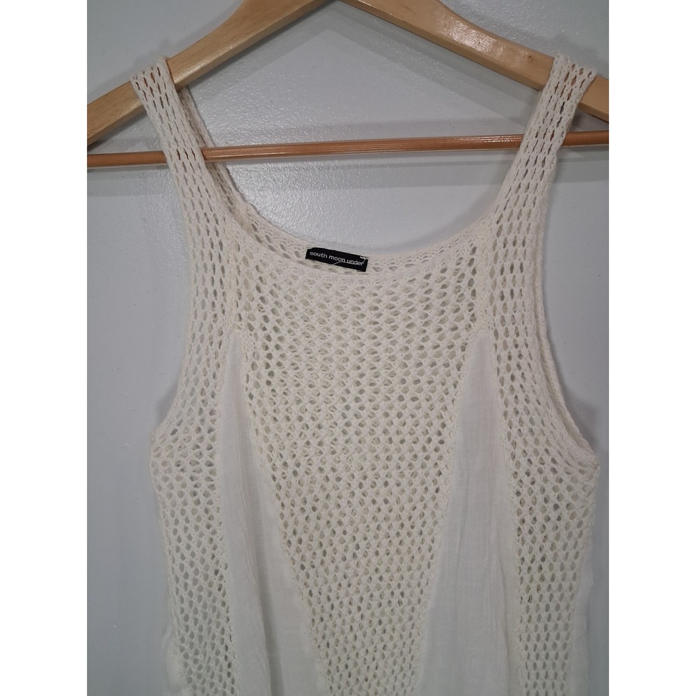 South Moon Under Womens White Crochet Gauzy Mixed Media Handkerchief Tunic Top S - Picture 3 of 8